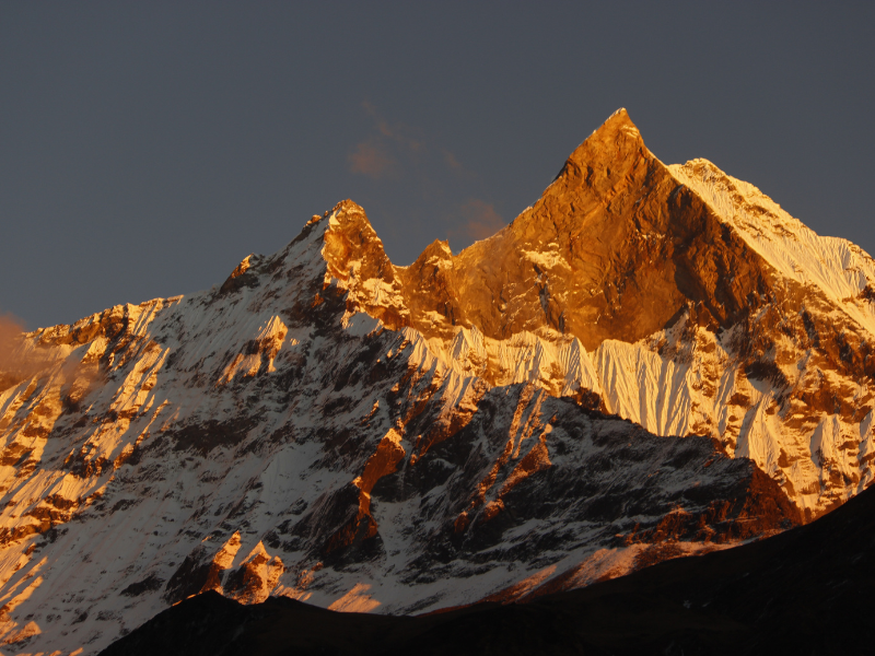 Stunning view of Machhapuchhre Mountain from it's Base Camp