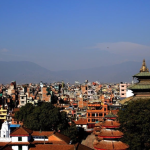 A view of a city with a pagoda in Nepal